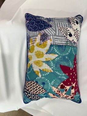 Anthropologie Patchwork Throw Pillow - Blue Teal Multicolor 14”x20”